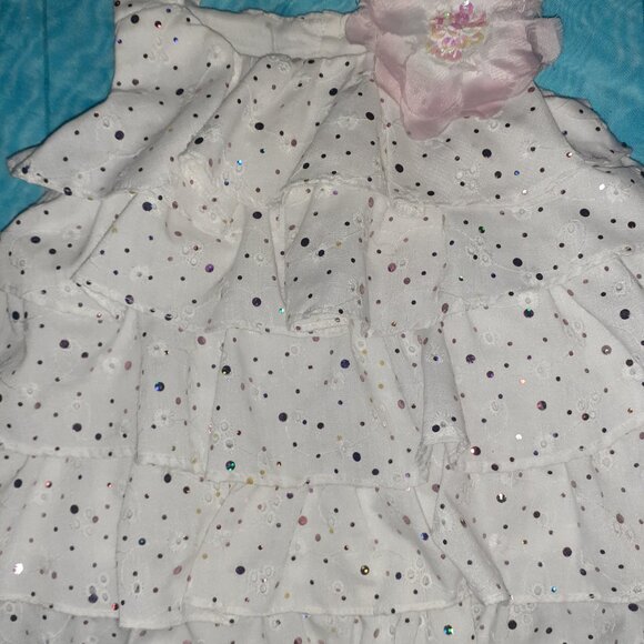 IRIS & IVY DRESS WHITE/PINK EYELET LAYERED RUFFLED SUMMER SPRING-GIRLS SIZE 24M - Picture 2 of 4